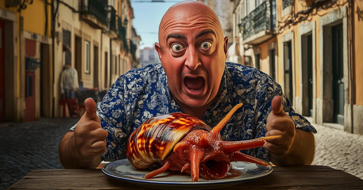 Homem assustado diante de prato bizarro — curiosidades estranhas sobre alimentos