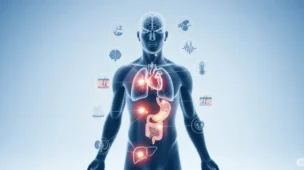 7 sinais que o corpo envia antes de adoecer ilustração médica mostrando corpo humano com áreas destacadas representando sistemas de alerta precoce de doenças